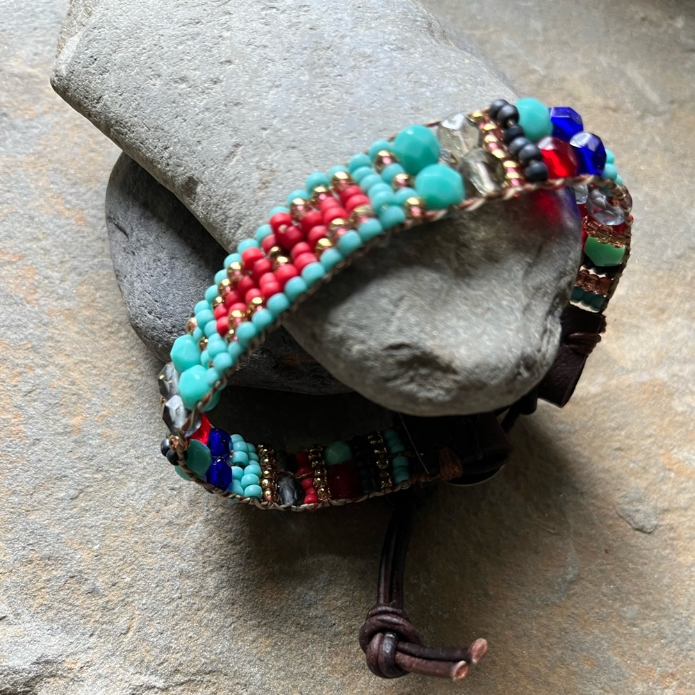 Beaded with leather cuff bracelet